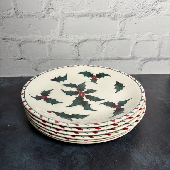 Lefton Vintage MCM Holly Candy Cane Luncheon Plates Christmas Plates Set of 6 - Picture 2 of 5